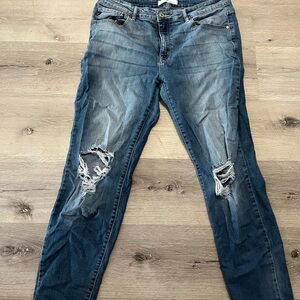Blue Skinny Jeans with Distressed Details